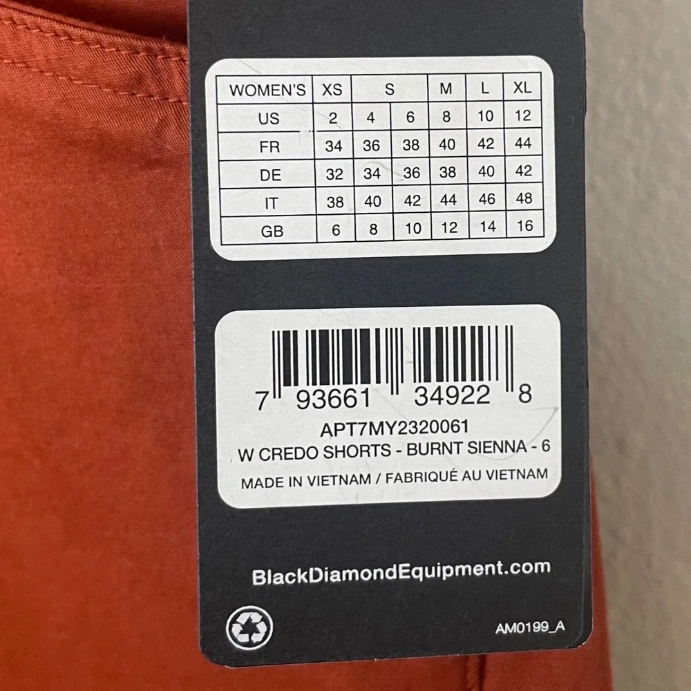 Black Diamond Women's 6 Credo Shorts Burnt Sienna Organic Cotton Stretch NEW - Picture 4 of 10